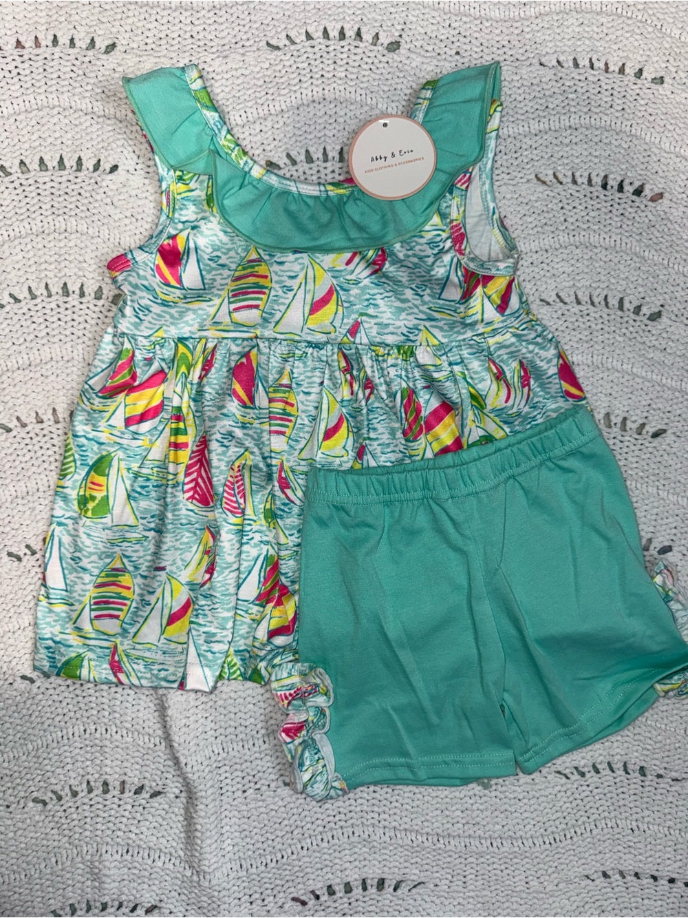 NWT Abby & Evie Girls' Aqua Sailboat Set with Shorts